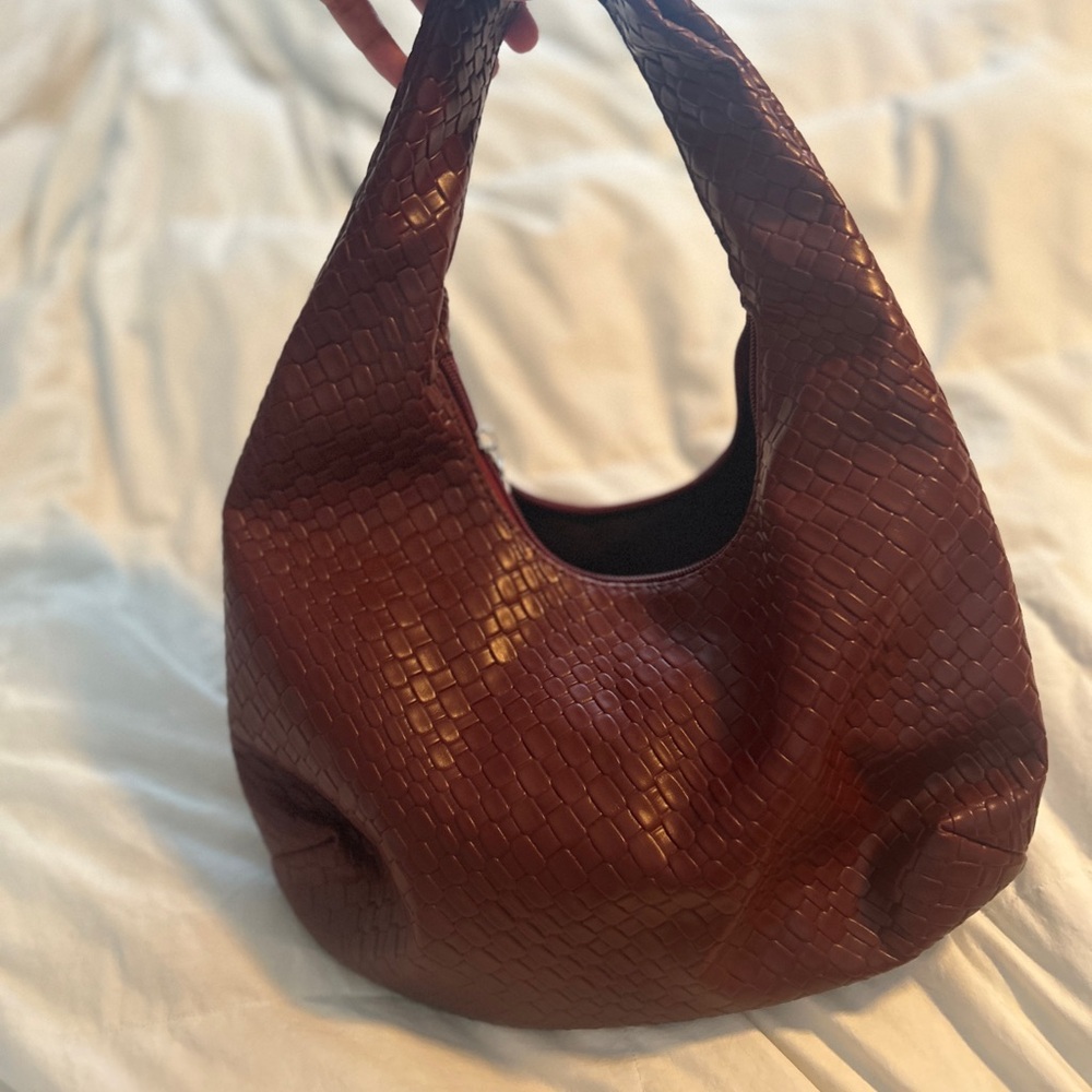 Elegant Textured Burnt Red Hobo Bag